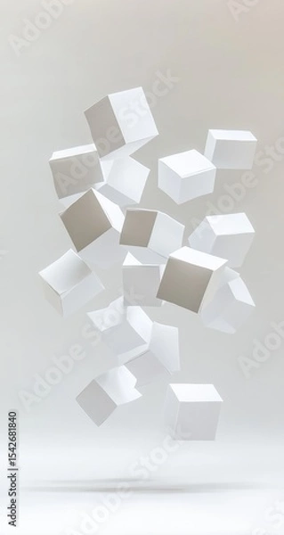 Fototapeta Abstract 3D composition of many white cubes in mid-air