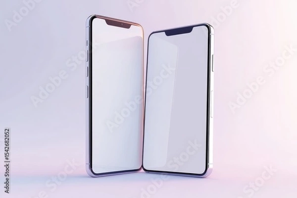 Fototapeta Two modern smartphones, side-by-side, on a light-toned background.  Empty screens, sleek design