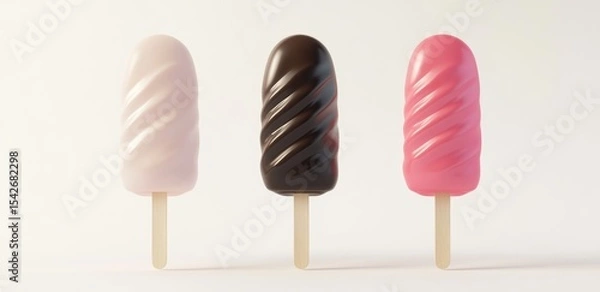 Fototapeta Three colorful swirl-patterned ice pops on sticks