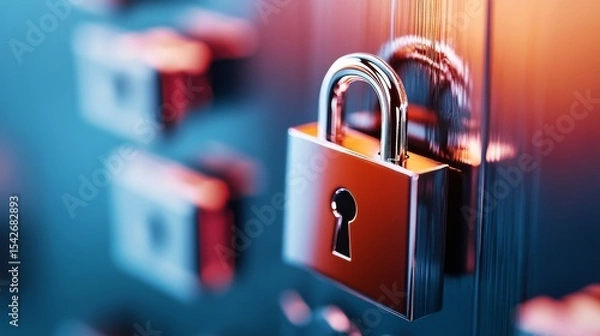 Fototapeta Security Lock: An evocative image of a secured padlock against the backdrop of digital circuits, symbolizing the vital concept of protection and cybersecurity.