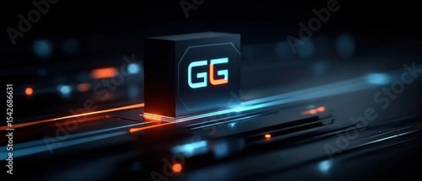 Fototapeta Futuristic, glowing black cube with illuminated text