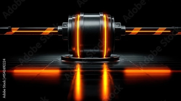 Fototapeta Futuristic mechanical component with glowing orange accents.  Dark backdrop