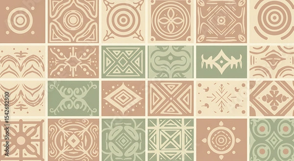 Fototapeta A set of vector tiles featuring a collection of ancient tribal and folk art patterns. Set for indigenous peoples day