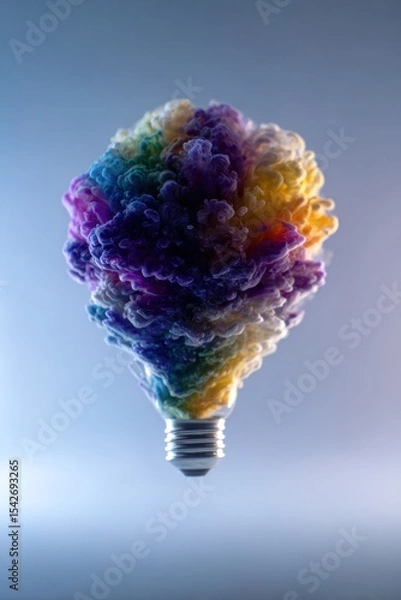 Fototapeta Colorful ink cloud shaped like a lightbulb