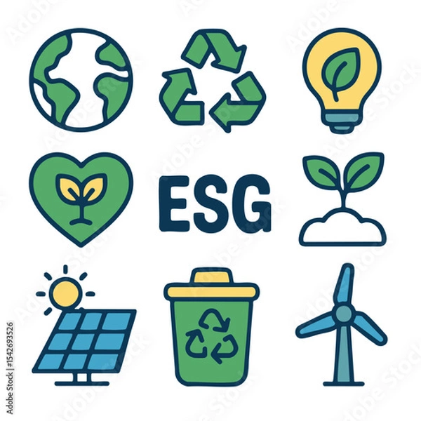 Fototapeta Sustainable icons representing environmental, social, and governance themes, showcasing eco