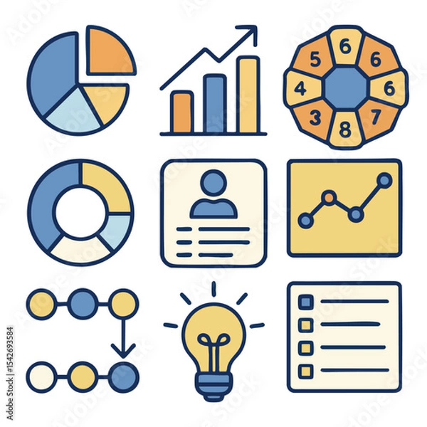 Fototapeta Data visualization icons including charts, graphs, and diagrams convey information effectively
