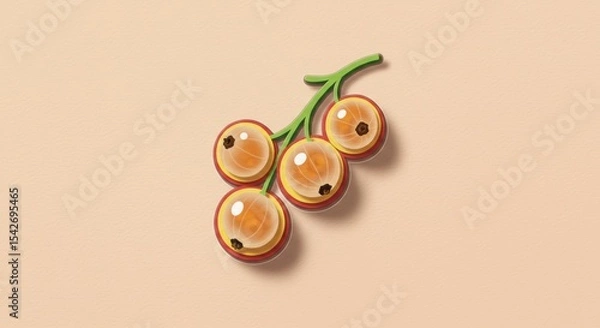 Obraz Close up illustration of a cluster of ripe golden currants on a neutral background