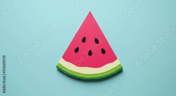 Obraz Minimalistic close-up of a colorful paper art slice resembling a watermelon against a blue background
