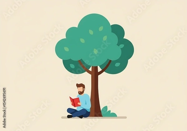 Obraz A man sits under a tree reading a book.