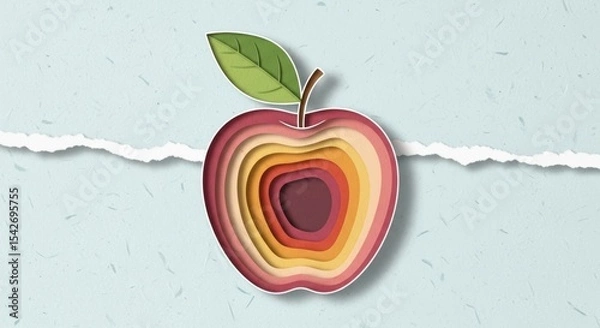 Obraz Layered paper cutout of an apple with leaf in warm gradient colors on textured background