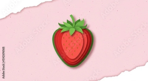 Obraz Layered paper art style strawberry illustration on textured pink background
