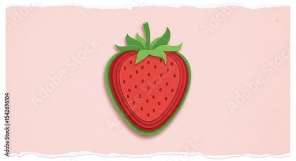 Obraz Illustration of a layered paper cut style strawberry on a pastel pink background
