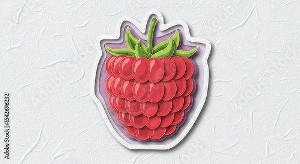 Obraz Detailed vibrant raspberry illustration with green leaves on textured background