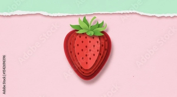Obraz Layered paper art strawberry design with pastel green and pink torn paper background