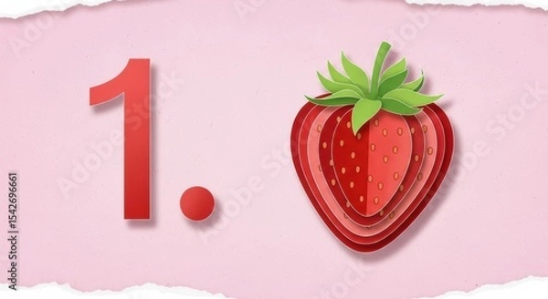 Obraz Creative layered strawberry design next to red number one on pink background