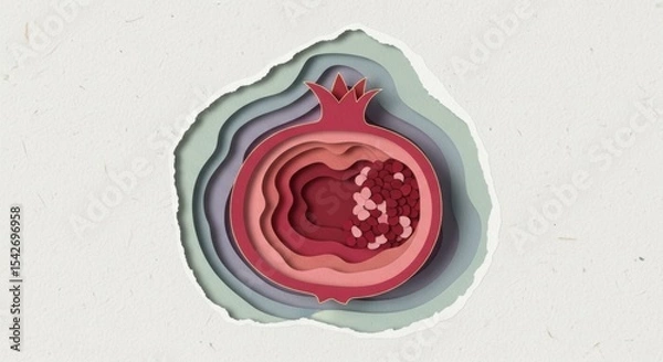 Obraz Intricate layered paper art illustration of a pomegranate fruit with seeds displayed creatively