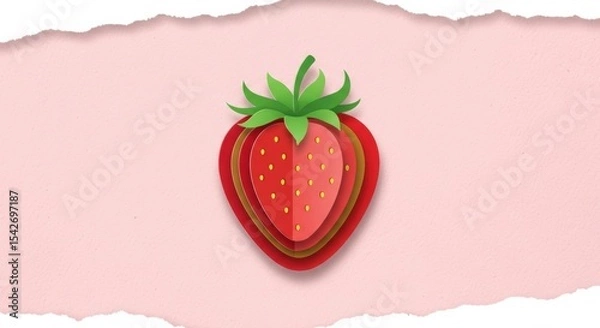 Obraz Minimalist layered paper art illustration of a strawberry on a soft pink background