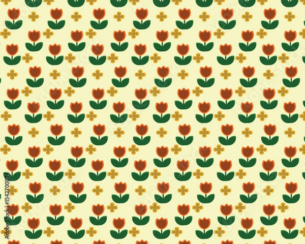 Fototapeta Seamless Pattern with Orange Tulips and Clover Flowers
