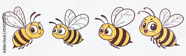 Fototapeta Adorable cartoon bee characters with big eyes and happy expressions, perfect for children's books, educational designs vector.