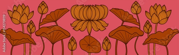Fototapeta Lotus floral pattern with colorful flowers, ideal for decorative design projects, arts and design use.