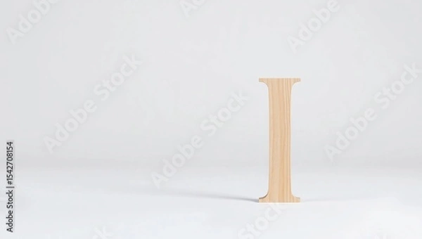 Fototapeta Minimalist Vertical Wooden Letter I Made from Pale Pine – Centered Composition on Isolated Light Background with Blank Space Around, Featuring Soft Wood Grain, Clean Lines, and Natural Texture