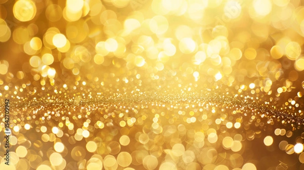Fototapeta Golden light shine particles bokeh on black background. Holiday concept.