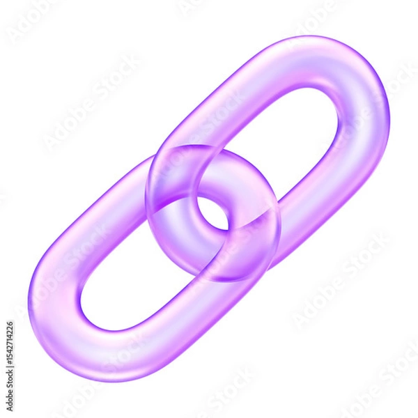 Obraz Link icon in translucent purple, used to represent hyperlinks, attachments, or connections, chain link ,connection networking , 3d rendering