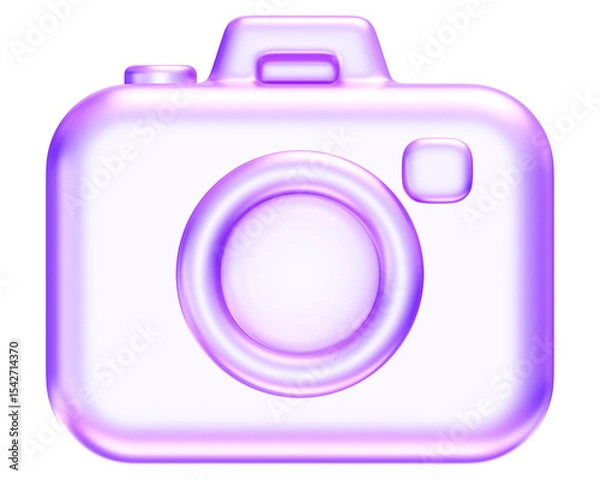 Obraz Purple camera icon, representing photography, capture, media features in apps, app symbol digital image technology graphic, 3d rendering