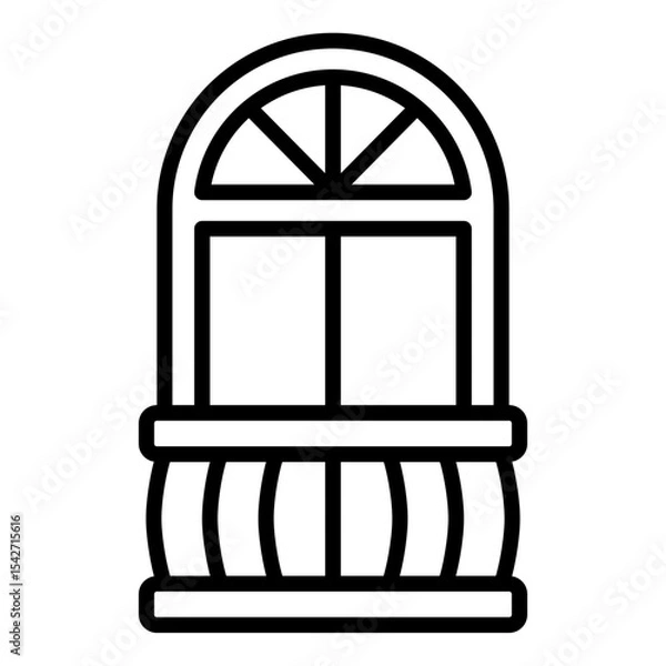 Obraz arched balcony outline icon with rounded window and railing detail
