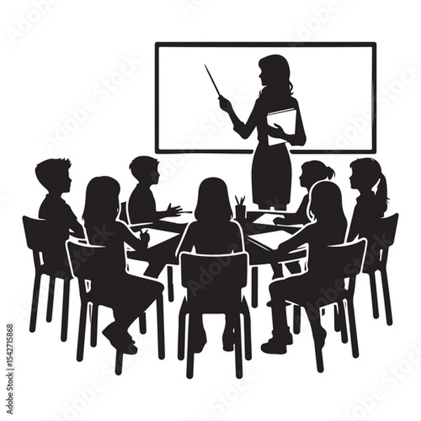 Obraz Silhouette Illustration of Teacher with Students in Classroom Setting