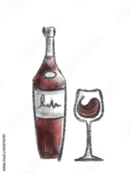Obraz 水彩で描いたワインの手書きイラスト