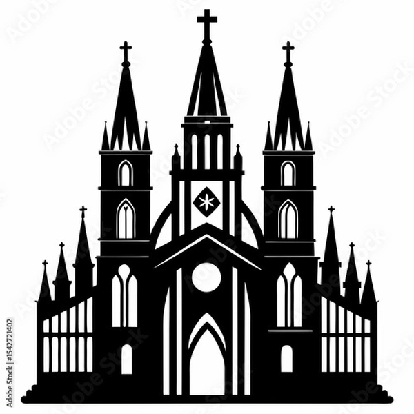 Obraz cathedral silhouette vector black on white background