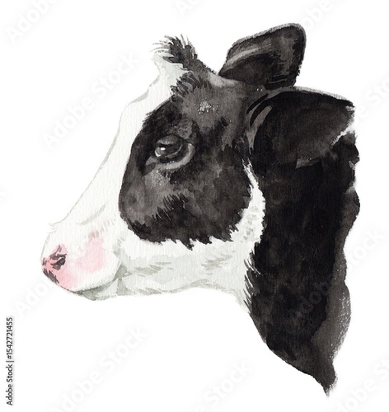 Obraz アナログ水彩牛の横顔