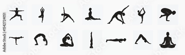 Obraz A multiple exposure silhouette of a single figure flowing through a Sun Salutation (Surya Namaskar). The poses—Mountain Pose, Downward-Facing Dog, and Cobra Pose—are layered and semi-transparent, crea