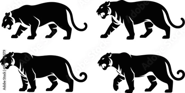 Obraz Black panther vector silhouette set illustration animal design predator feline wildcat jungle mammal 100 editable stock vector illustration