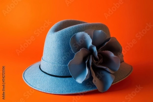 Fototapeta A light-blue felt hat with a decorative flower.