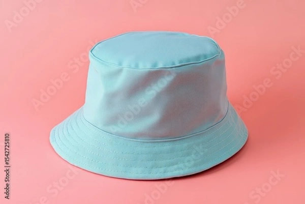 Fototapeta Light teal bucket hat against a pink background.