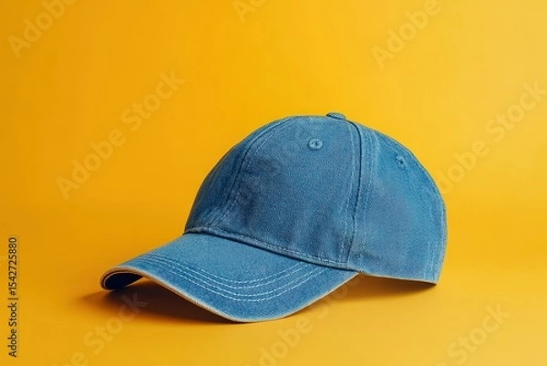 Fototapeta Blue baseball cap on a yellow background.