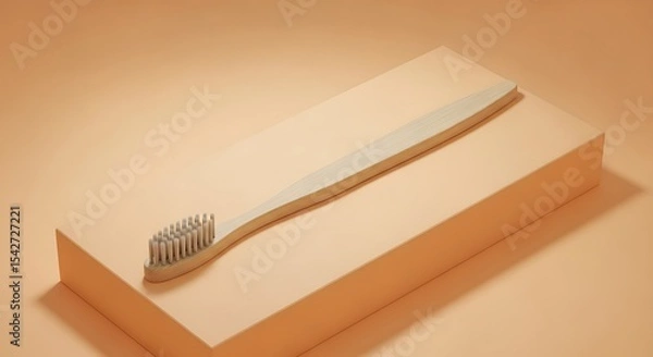 Obraz Wooden Toothbrush on Orange Block