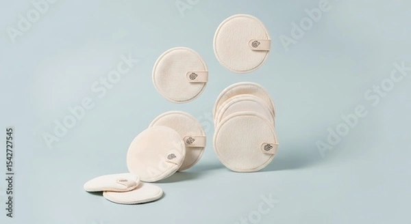 Obraz Reusable Makeup Remover Pads on Light Blue Background