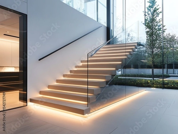 Obraz A compact booster glowing under a modern staircase