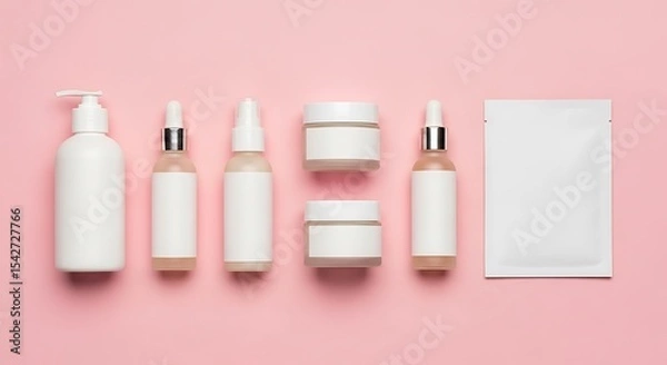Obraz Skincare Products on Pink Background