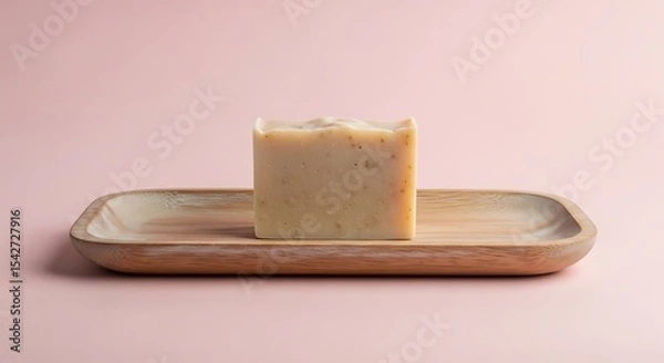 Obraz Bar Soap on Wood Tray Against Pink Background