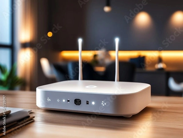 Obraz A compact booster with glowing white antennas in a luxury apartment