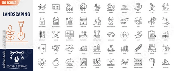 Fototapeta Landscaping line editable icon set. Editable stroke. Vector illustration