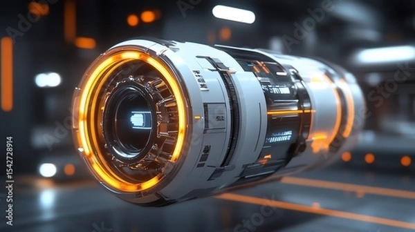 Obraz A futuristic booster with a glowing ring encircling its main body