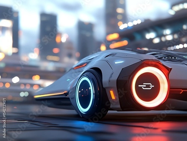 Obraz A futuristic booster with angular, aerodynamic designs glowing in neon blue