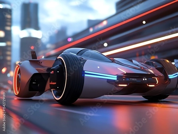 Obraz A futuristic booster with angular, aerodynamic designs glowing in neon blue
