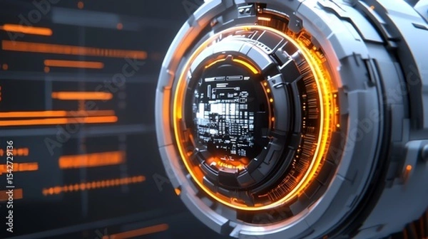 Obraz A futuristic booster with glowing concentric rings around its body