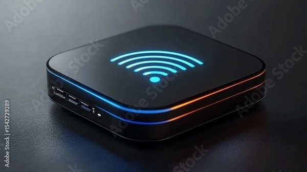 Obraz A futuristic WiFi booster with a levitating antenna glowing softly